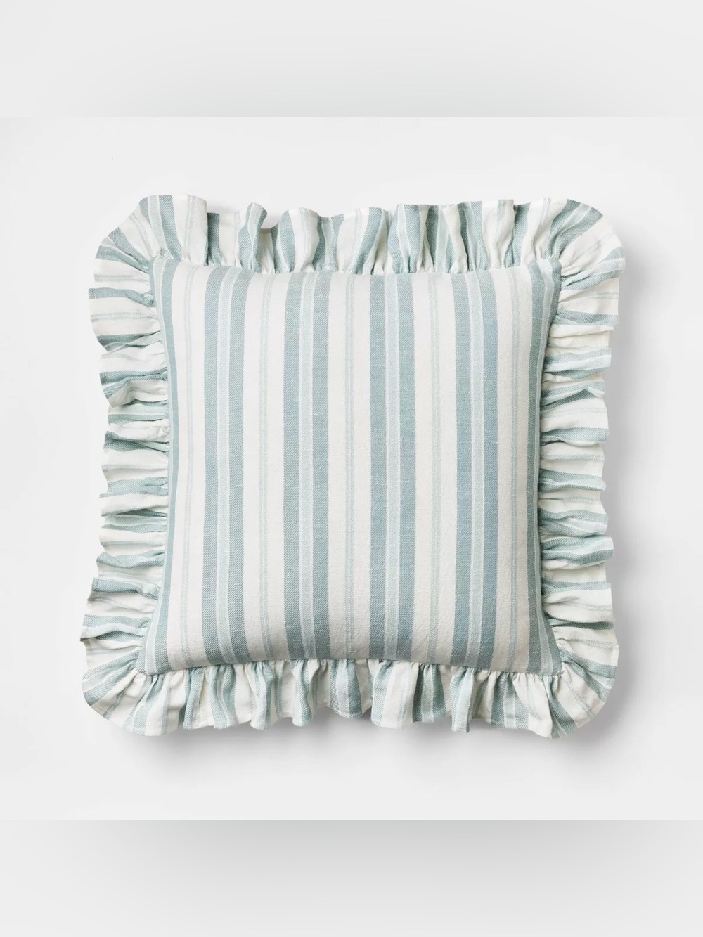 Square Woven Stripe Throw Pillow with Ruffle Blue/Ivory   Studio McGee